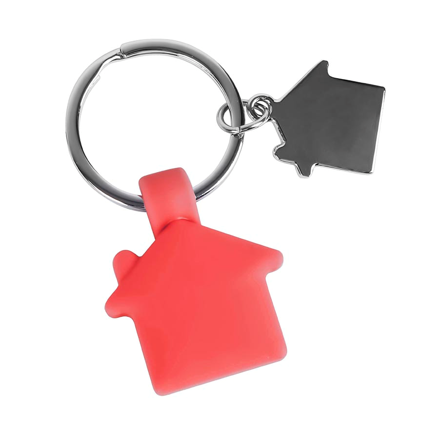 Брелок HOME, красный, 3х3,5х0,6см,металл, силикон