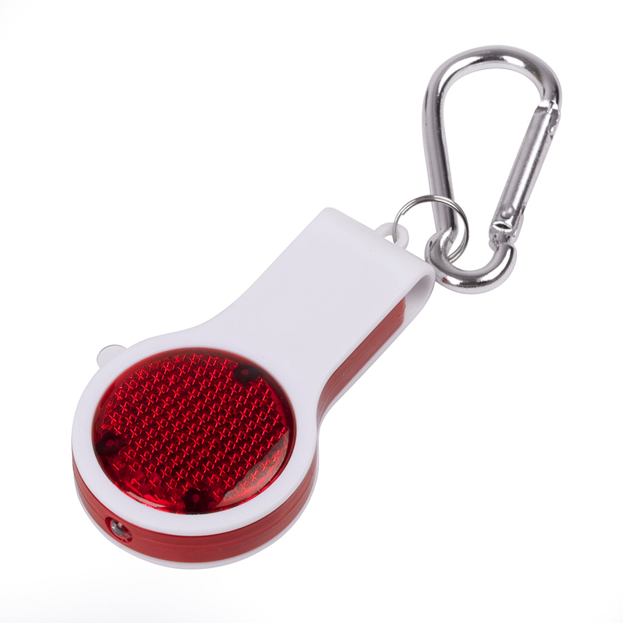 Брелок FLOYKIN со свистком, фонариком, светоотражателем на карабине, красный с белым, 3,7х6,7х1,5см