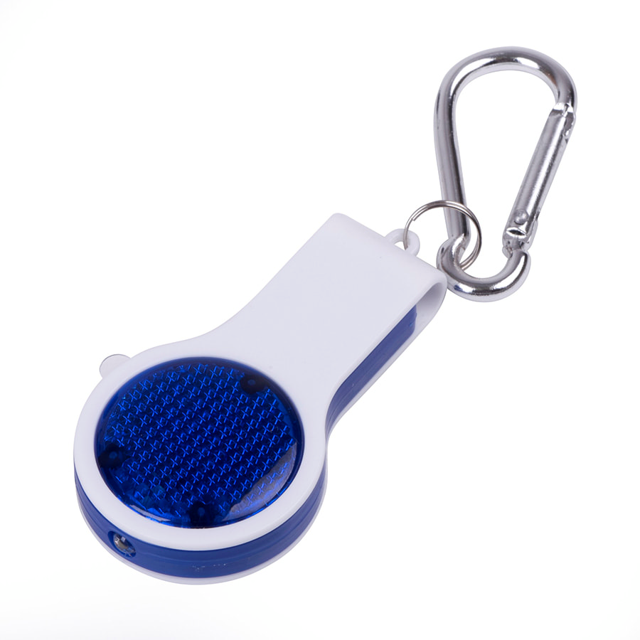 Брелок FLOYKIN со свистком, фонариком, светоотражателем на карабине, синий с белым, 3,7х6,7х1,5см