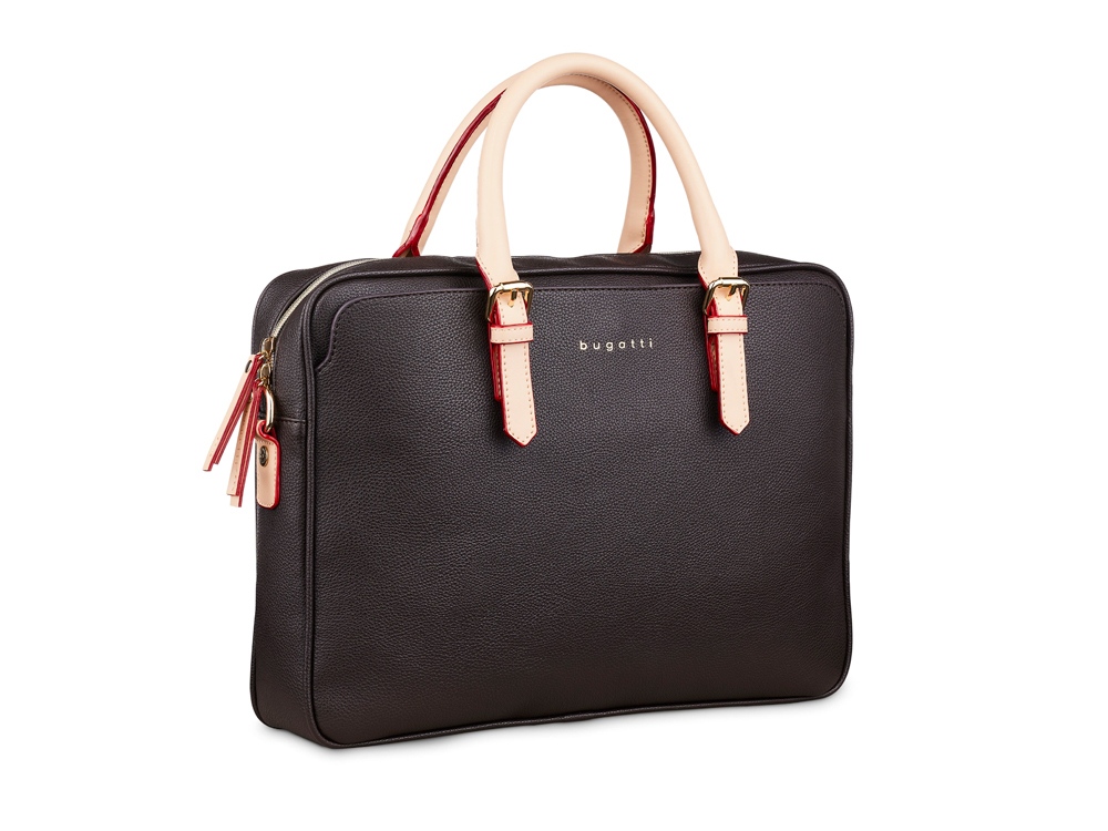 Портфель женский BUGATTI Ella 15, тёмно-коричневый, полиуретан, 38х6х27,5 см