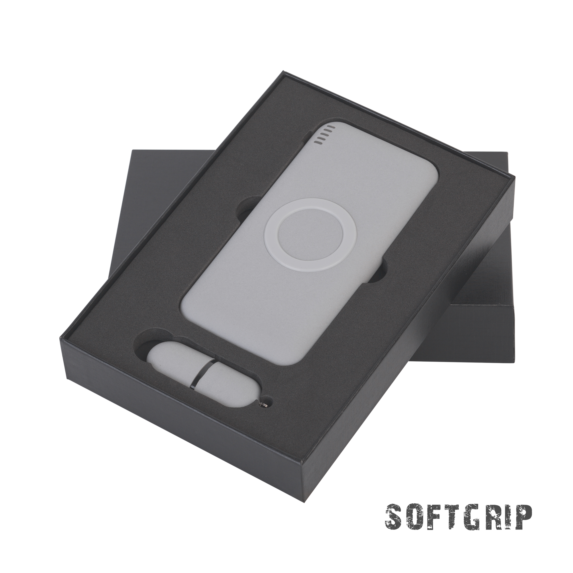 Набор Камень на 2 предмета, 8000 mAh /16Gb, с покрытием soft grip, серый