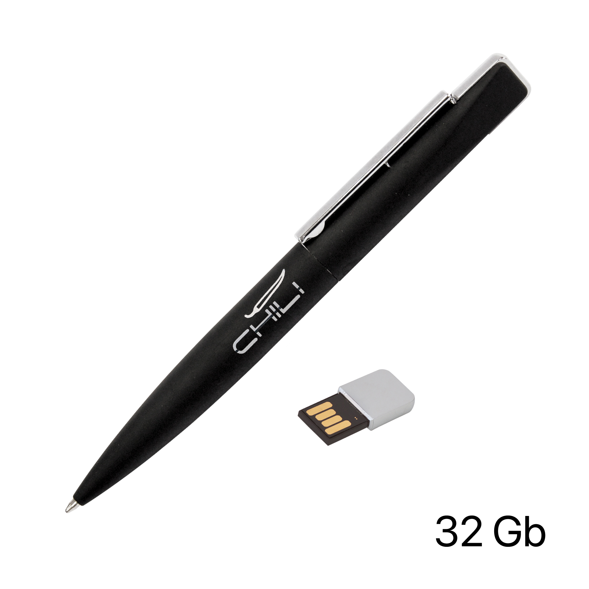 Ручка шариковая Callisto с флеш-картой 32Gb, покрытие soft touch, черный